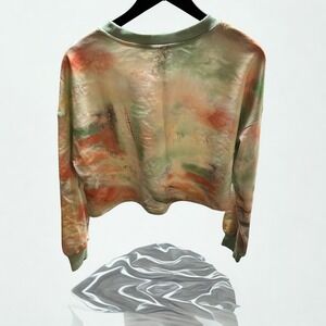 MOTF SHEIN Premium Cotton Abstract Watercolor Cropped Sweatshirt Green Orange M